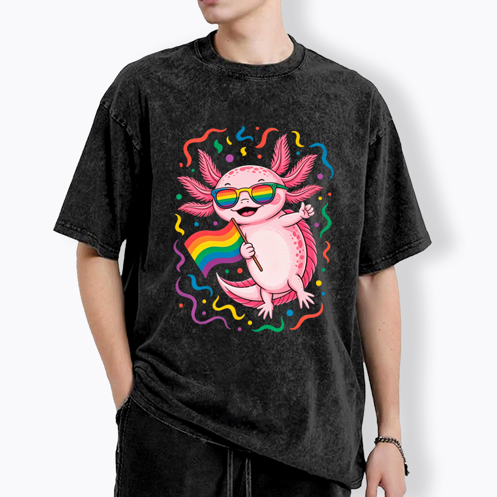 Gay Pride Month Axolotl Washed T-Shirt