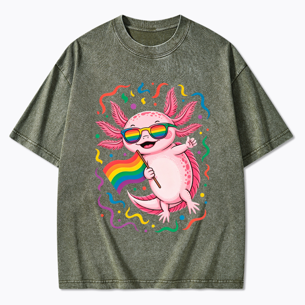Gay Pride Month Axolotl Washed T-Shirt