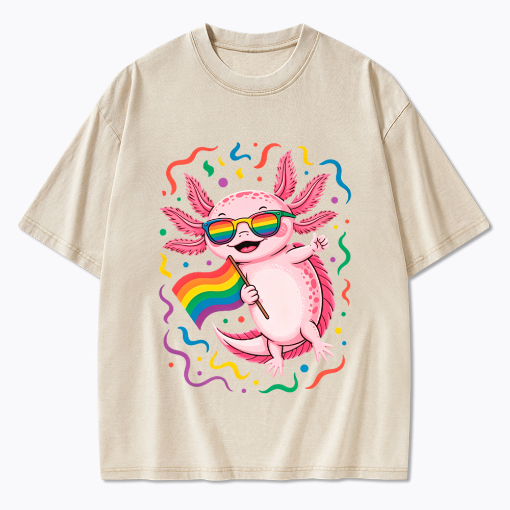Gay Pride Month Axolotl Washed T-Shirt