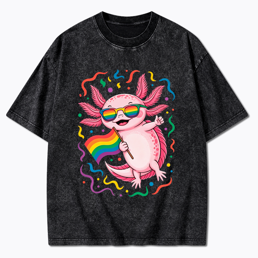 Gay Pride Month Axolotl Washed T-Shirt