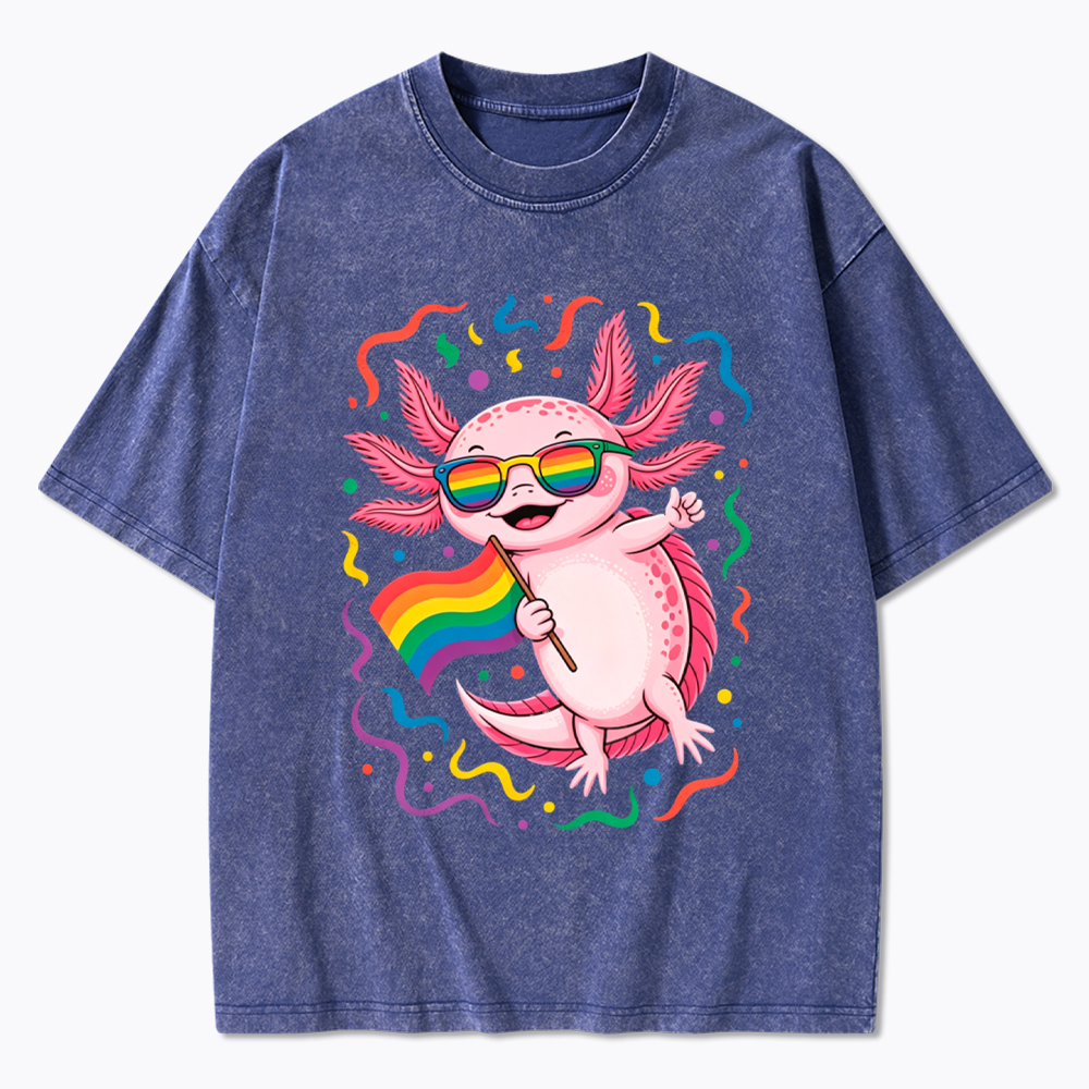 Gay Pride Month Axolotl Washed T-Shirt