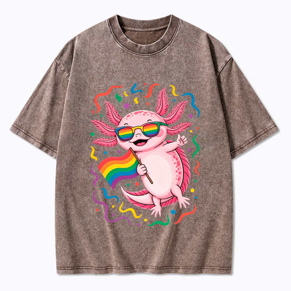 Gay Pride Month Axolotl Washed T-Shirt