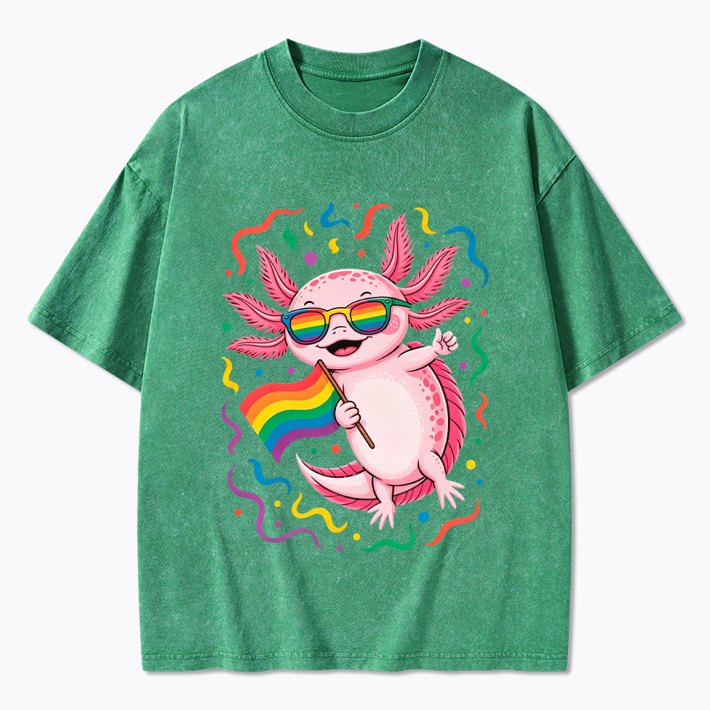 Gay Pride Month Axolotl Washed T-Shirt