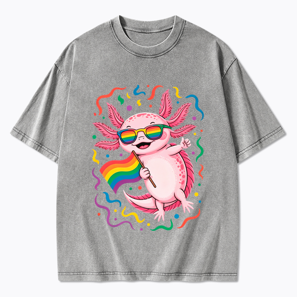Gay Pride Month Axolotl Washed T-Shirt