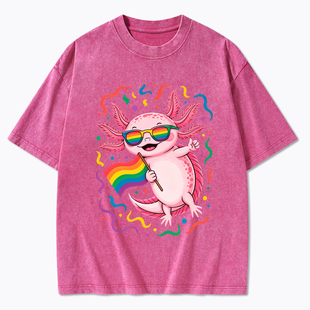 Gay Pride Month Axolotl Washed T-Shirt