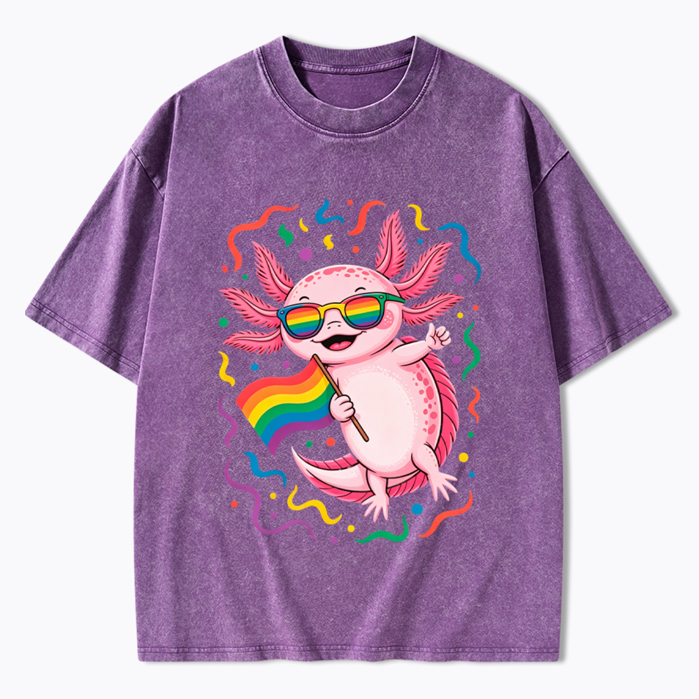 Gay Pride Month Axolotl Washed T-Shirt