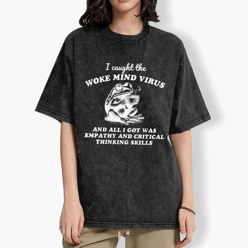Funny Woke Mind Virus Washed T-Shirt