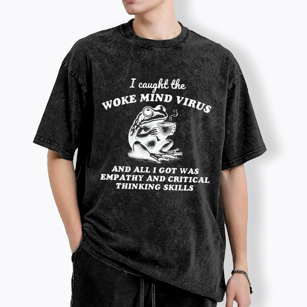Funny Woke Mind Virus Washed T-Shirt