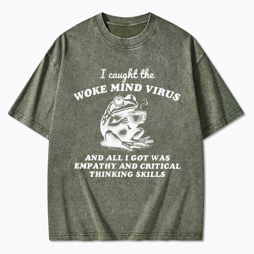 Funny Woke Mind Virus Washed T-Shirt