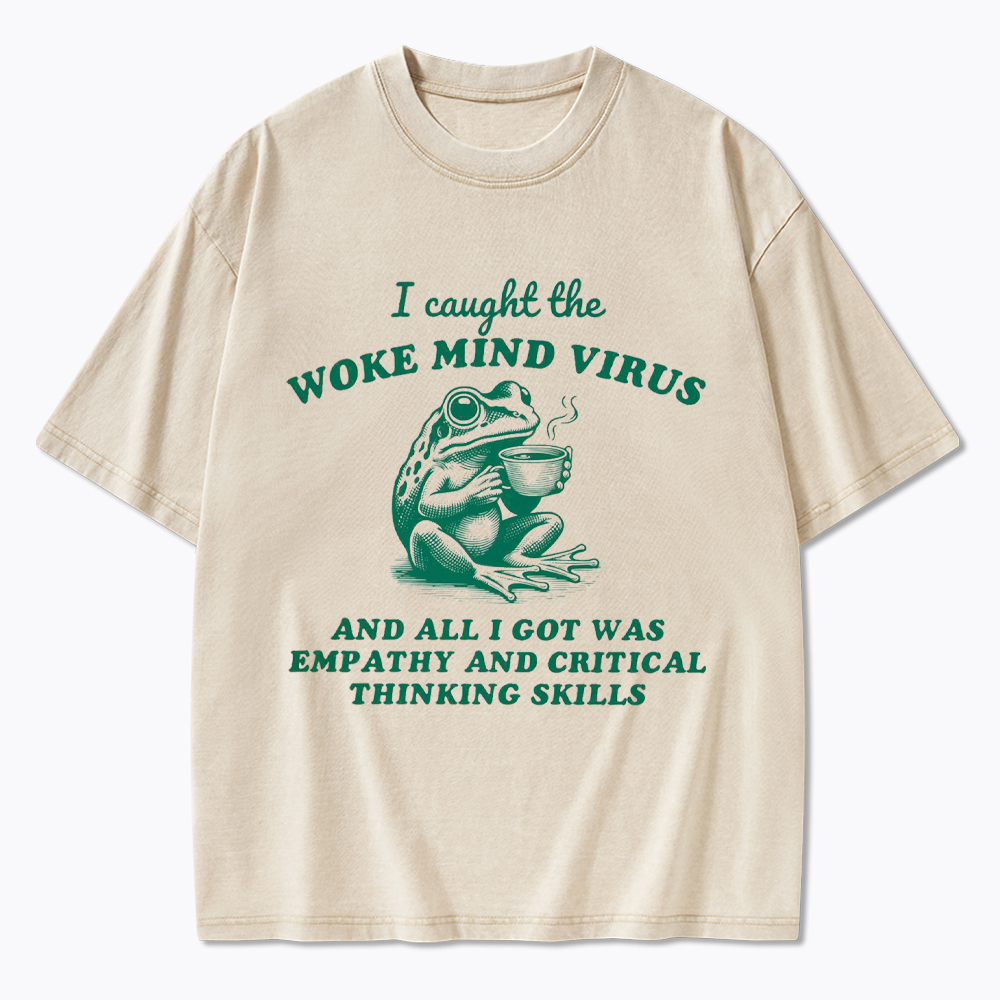 Funny Woke Mind Virus Washed T-Shirt