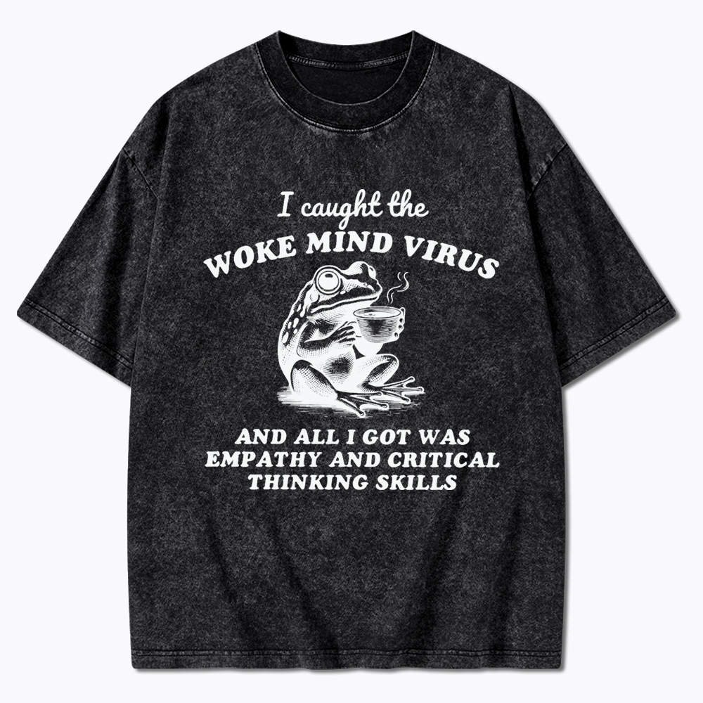 Funny Woke Mind Virus Washed T-Shirt
