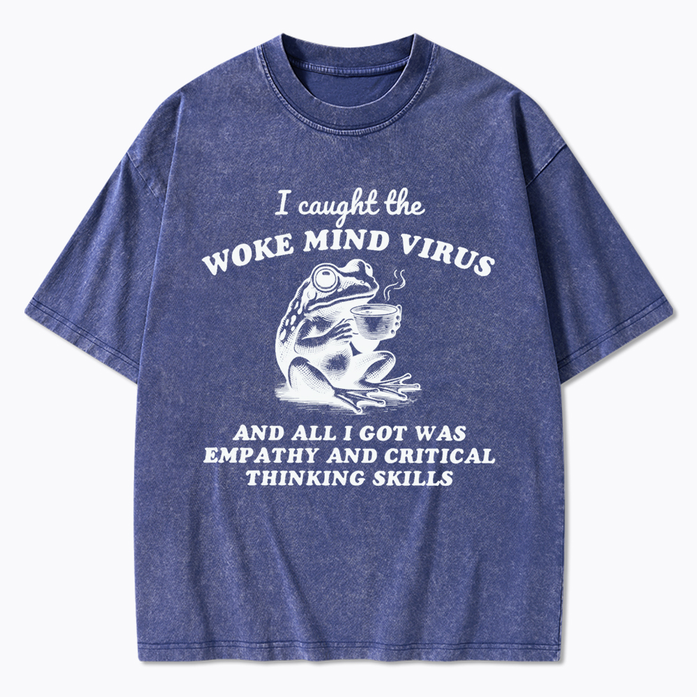Funny Woke Mind Virus Washed T-Shirt