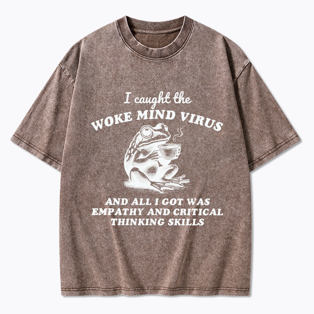 Funny Woke Mind Virus Washed T-Shirt