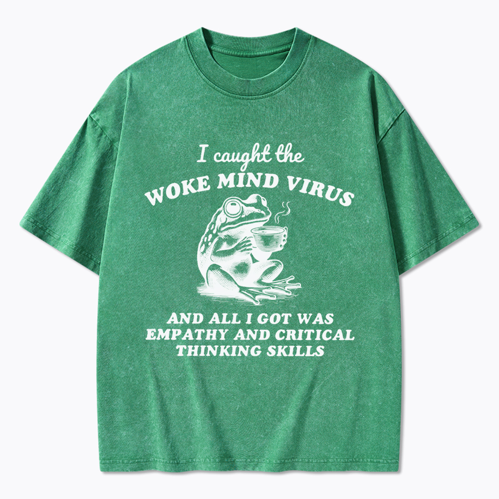 Funny Woke Mind Virus Washed T-Shirt