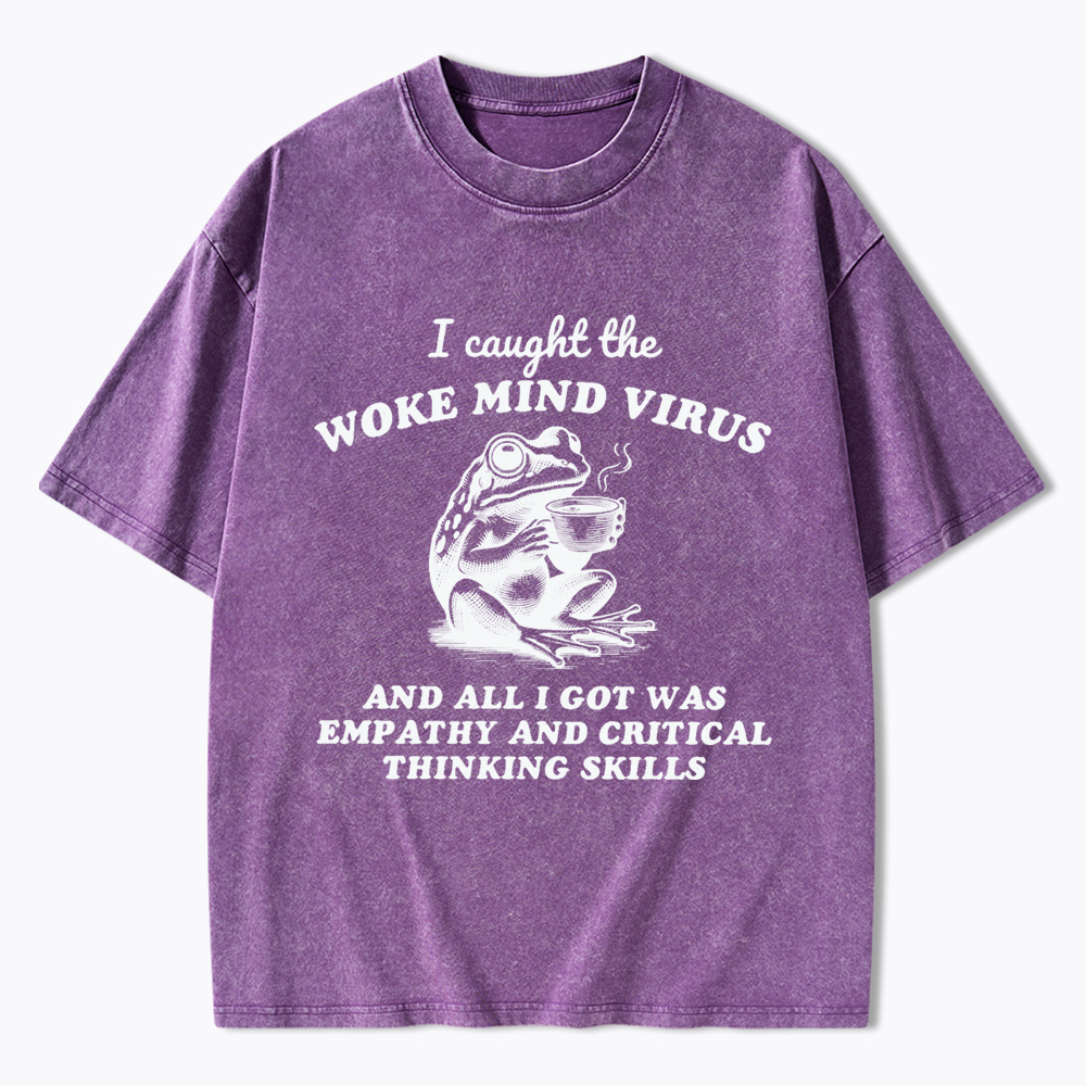 Funny Woke Mind Virus Washed T-Shirt