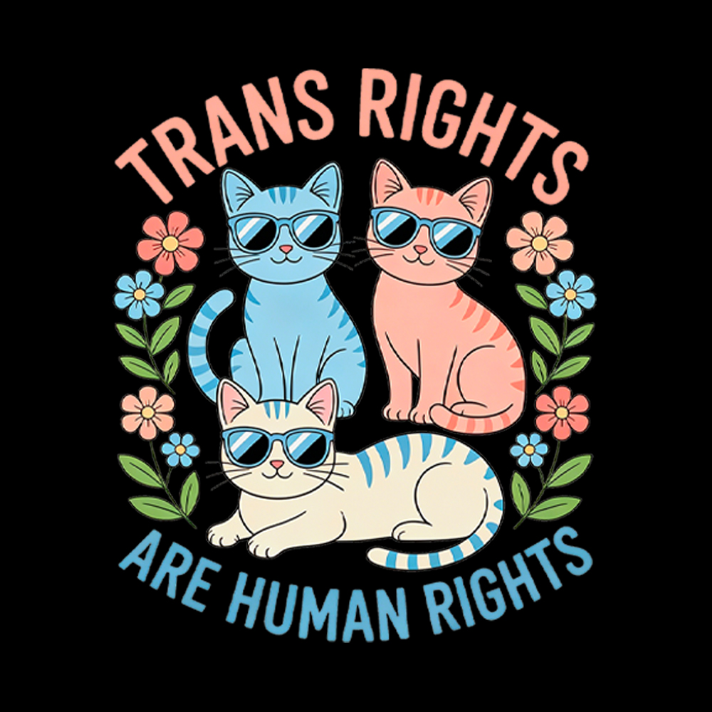 Trans Rights Are Human Rights Cat Washed T-Shirt