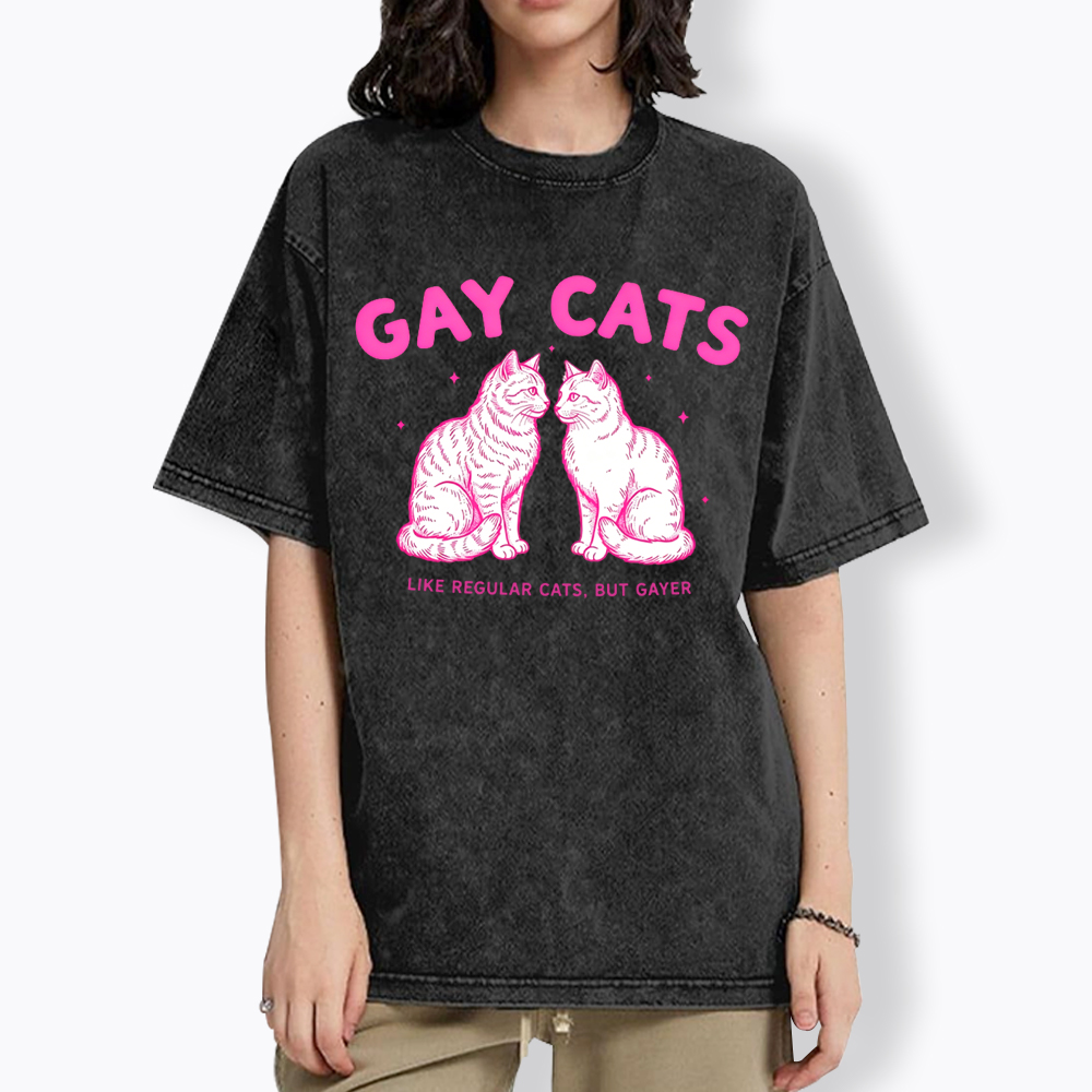 Gay Cats Funny LGBTQ Washed T-Shirt