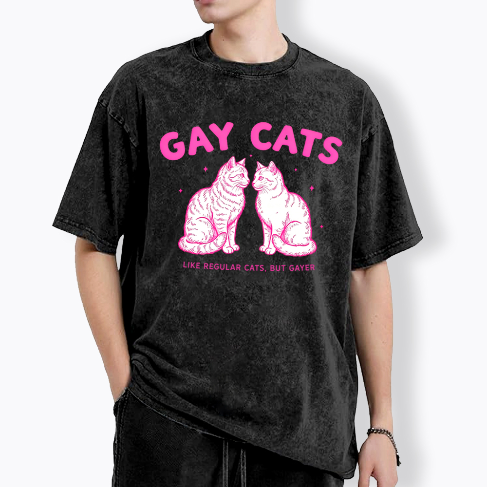 Gay Cats Funny LGBTQ Washed T-Shirt