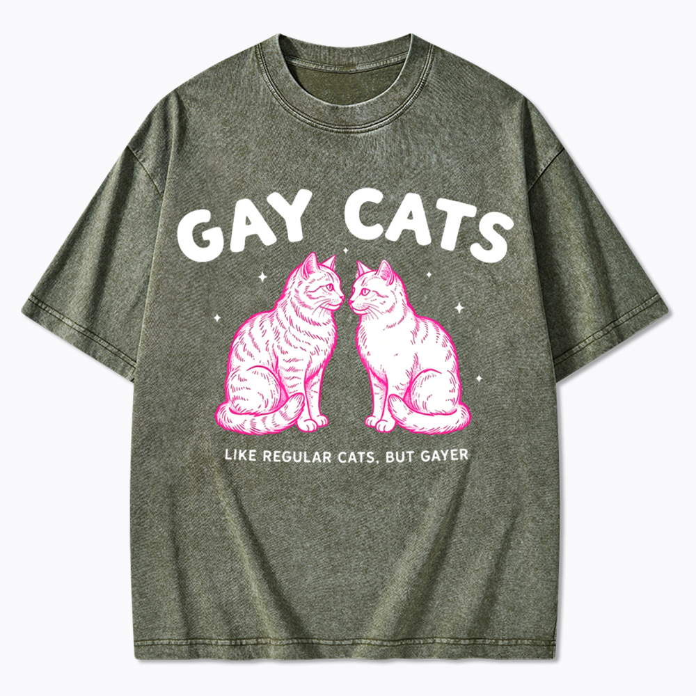 Gay Cats Funny LGBTQ Washed T-Shirt