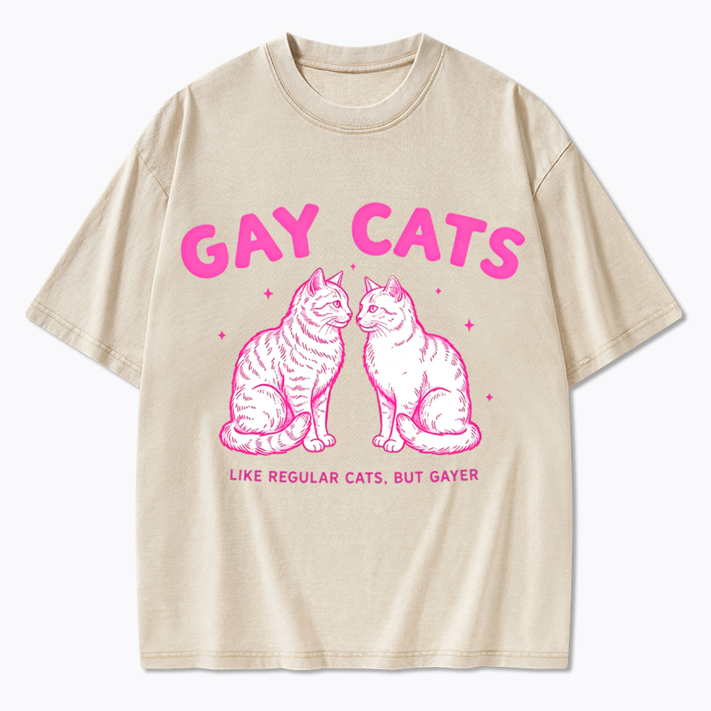 Gay Cats Funny LGBTQ Washed T-Shirt