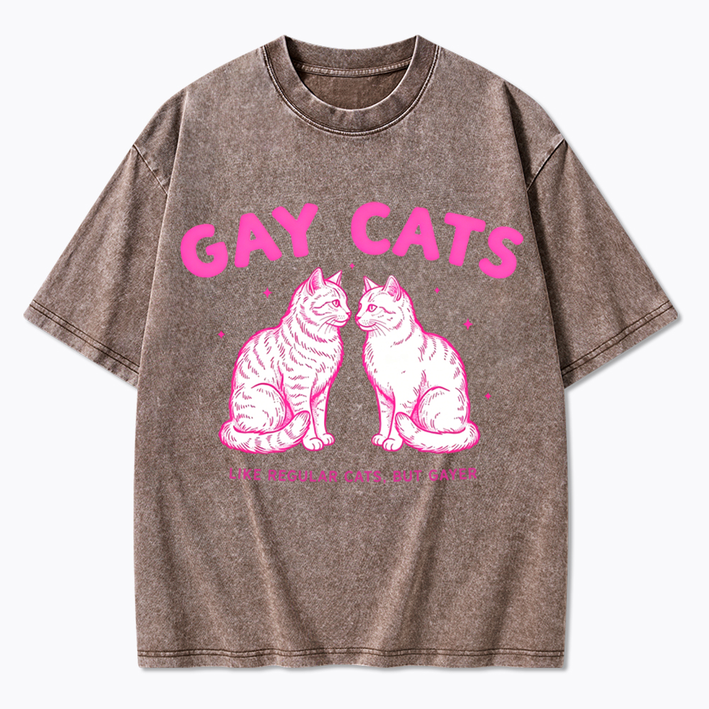 Gay Cats Funny LGBTQ Washed T-Shirt