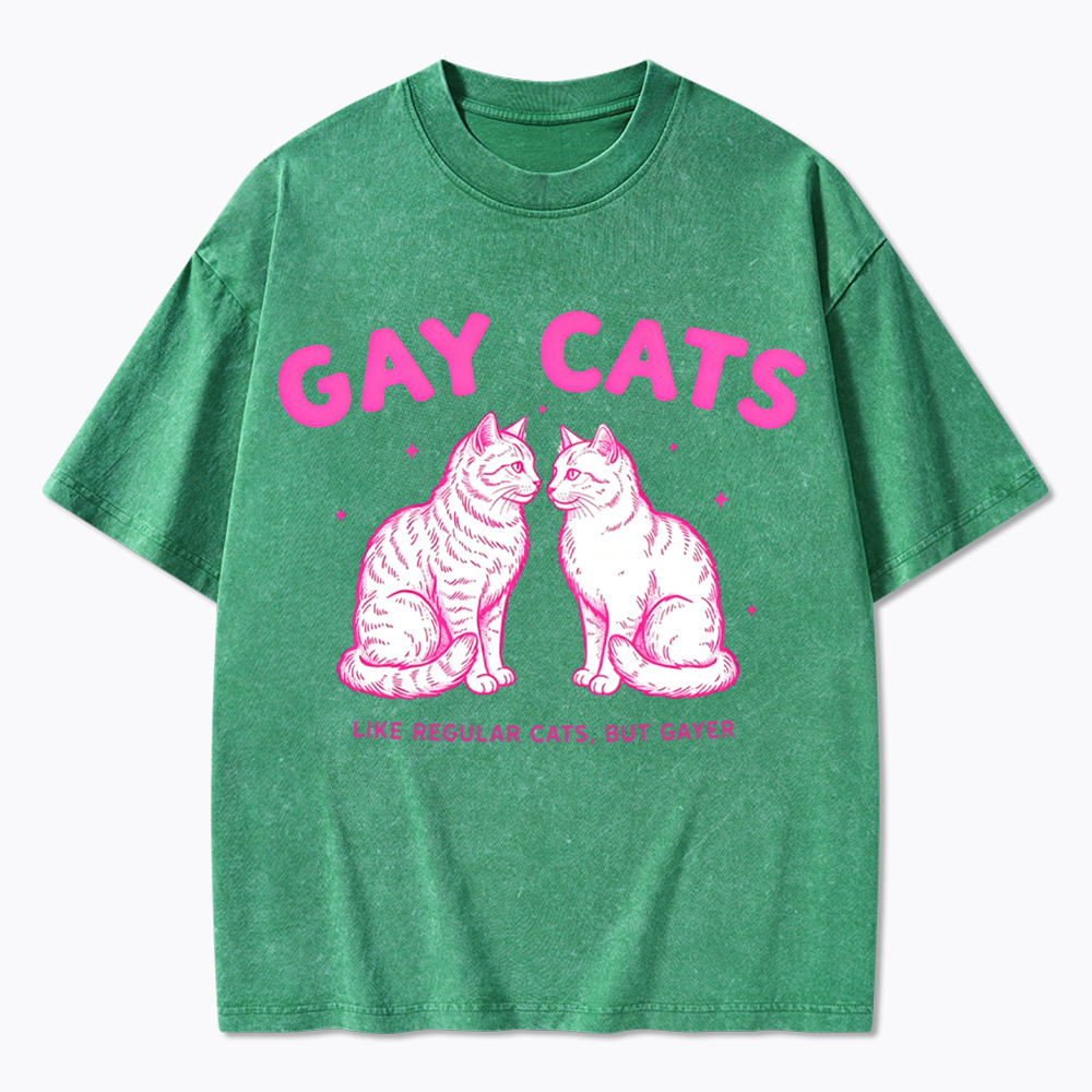 Gay Cats Funny LGBTQ Washed T-Shirt