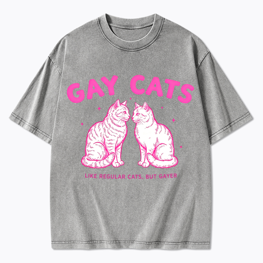 Gay Cats Funny LGBTQ Washed T-Shirt