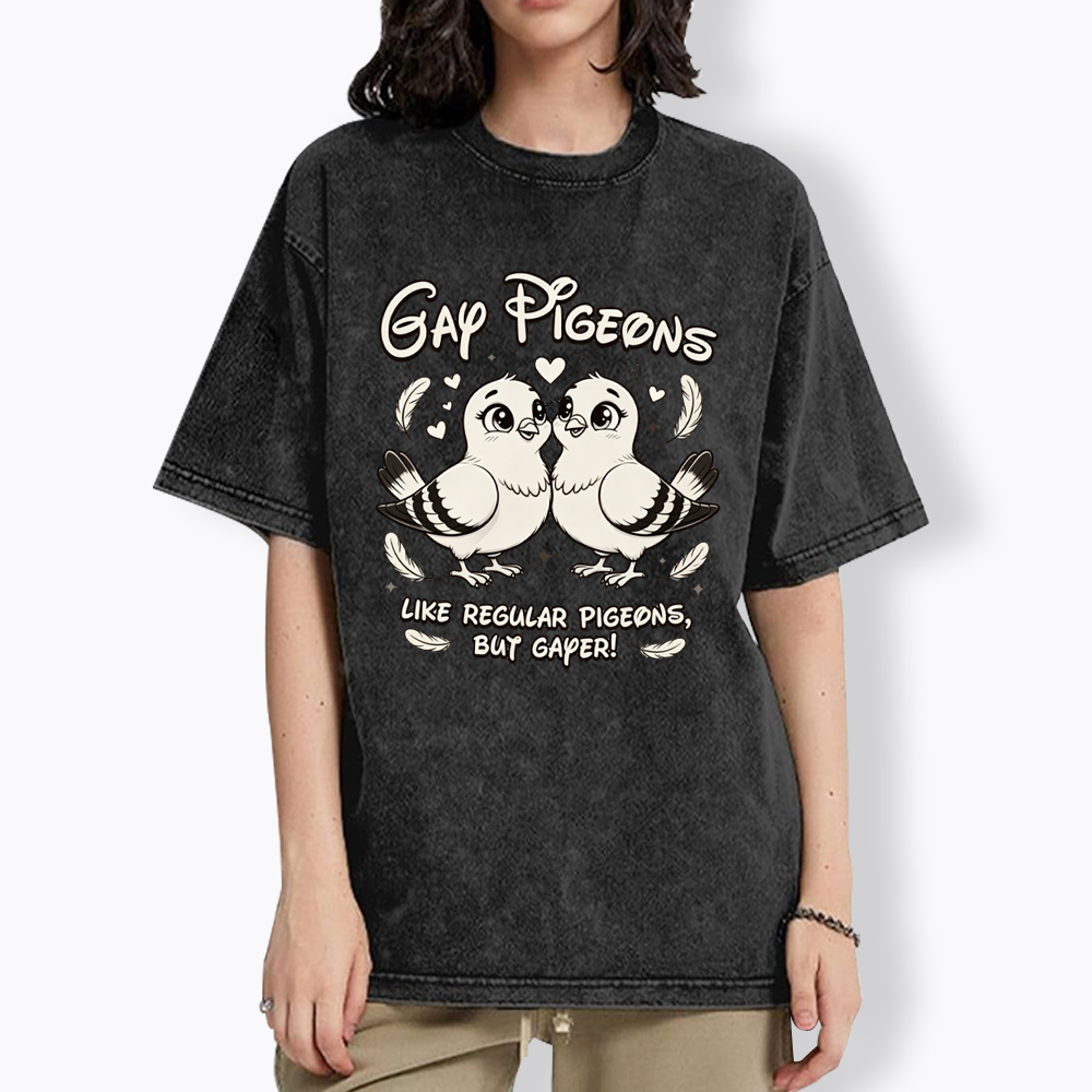 Gay Pigeons Washed T-Shirt