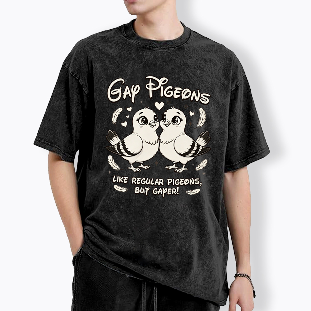 Gay Pigeons Washed T-Shirt