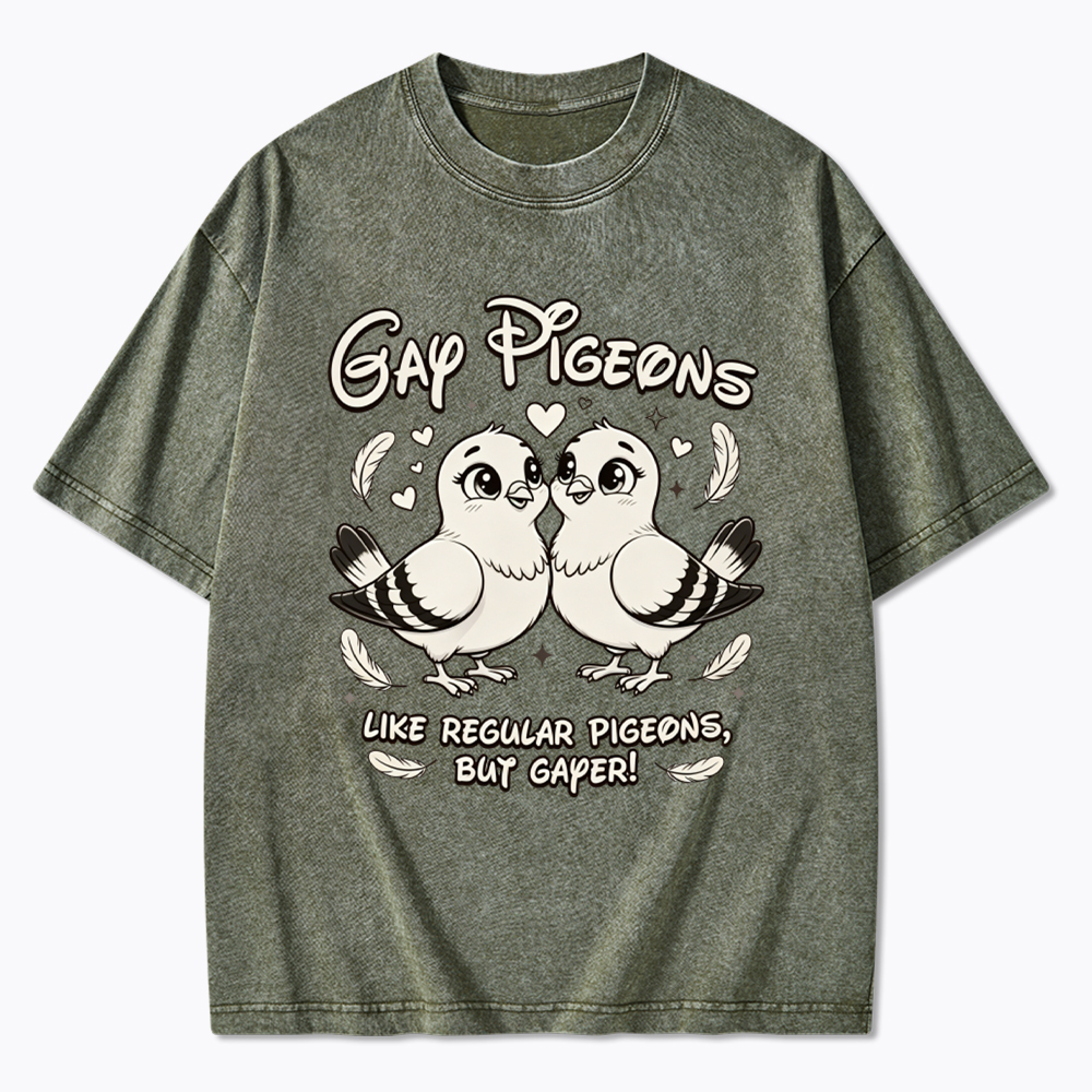 Gay Pigeons Washed T-Shirt