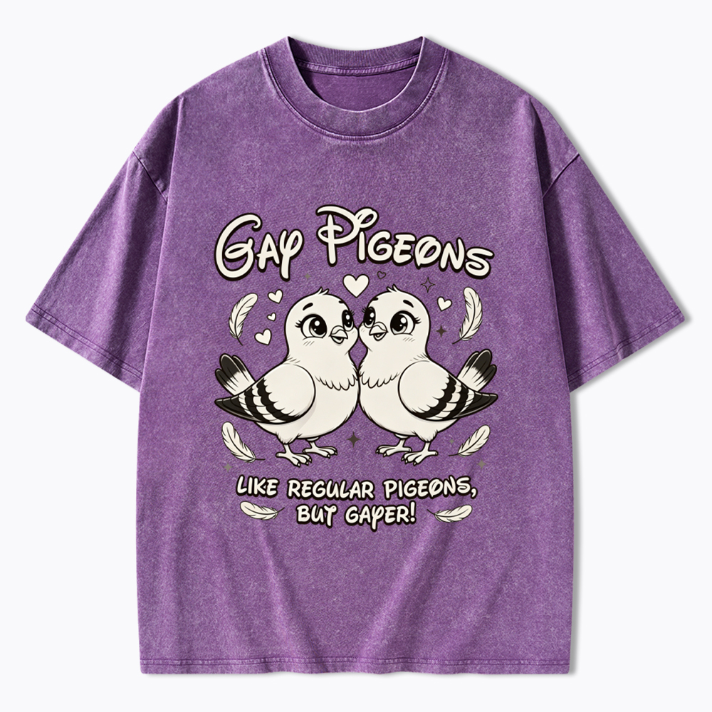 Gay Pigeons Washed T-Shirt