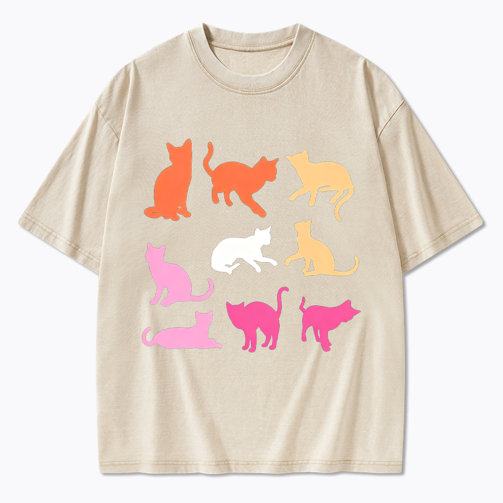 Cats in Lesbian Pride Flag Colors Washed T-Shirt