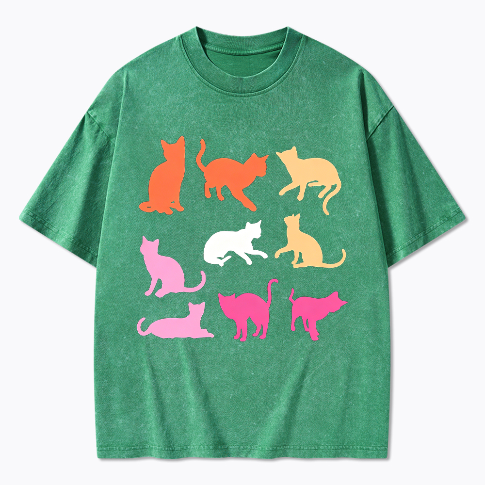 Cats in Lesbian Pride Flag Colors Washed T-Shirt