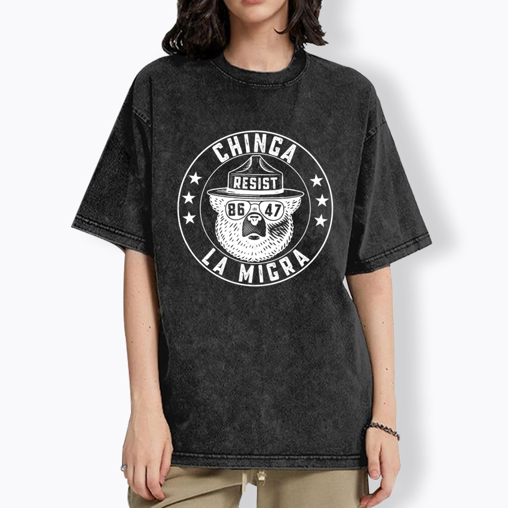 Chinga La Migra Resist Bear Washed T-Shirt