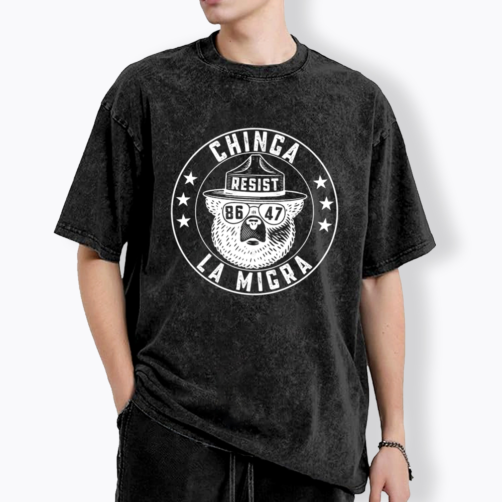 Chinga La Migra Resist Bear Washed T-Shirt
