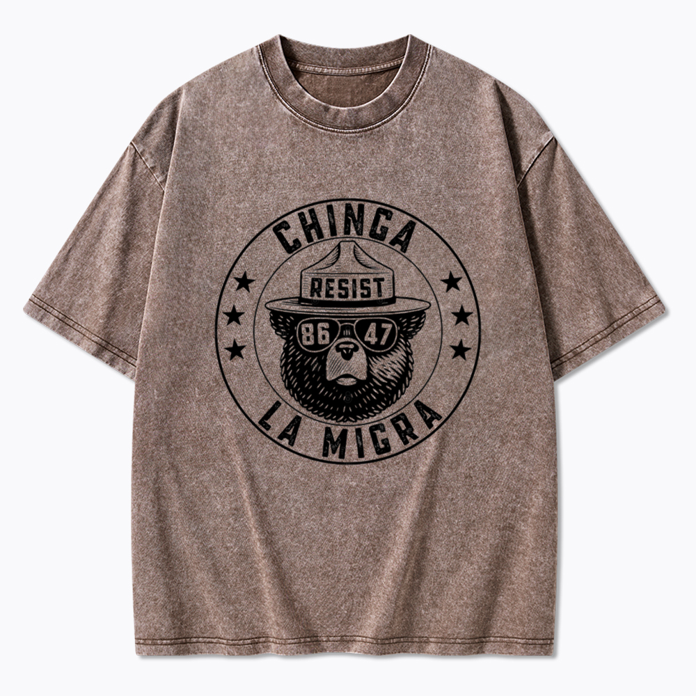 Chinga La Migra Resist Bear Washed T-Shirt