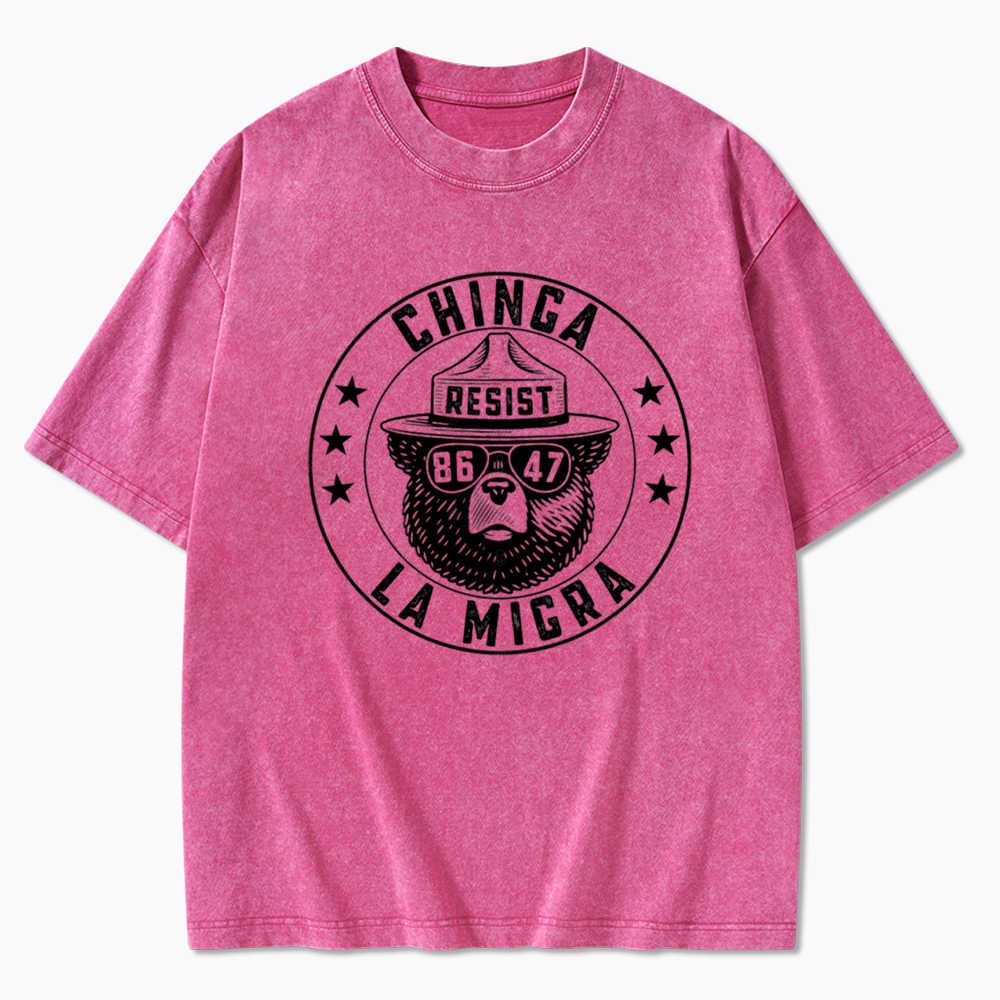 Chinga La Migra Resist Bear Washed T-Shirt