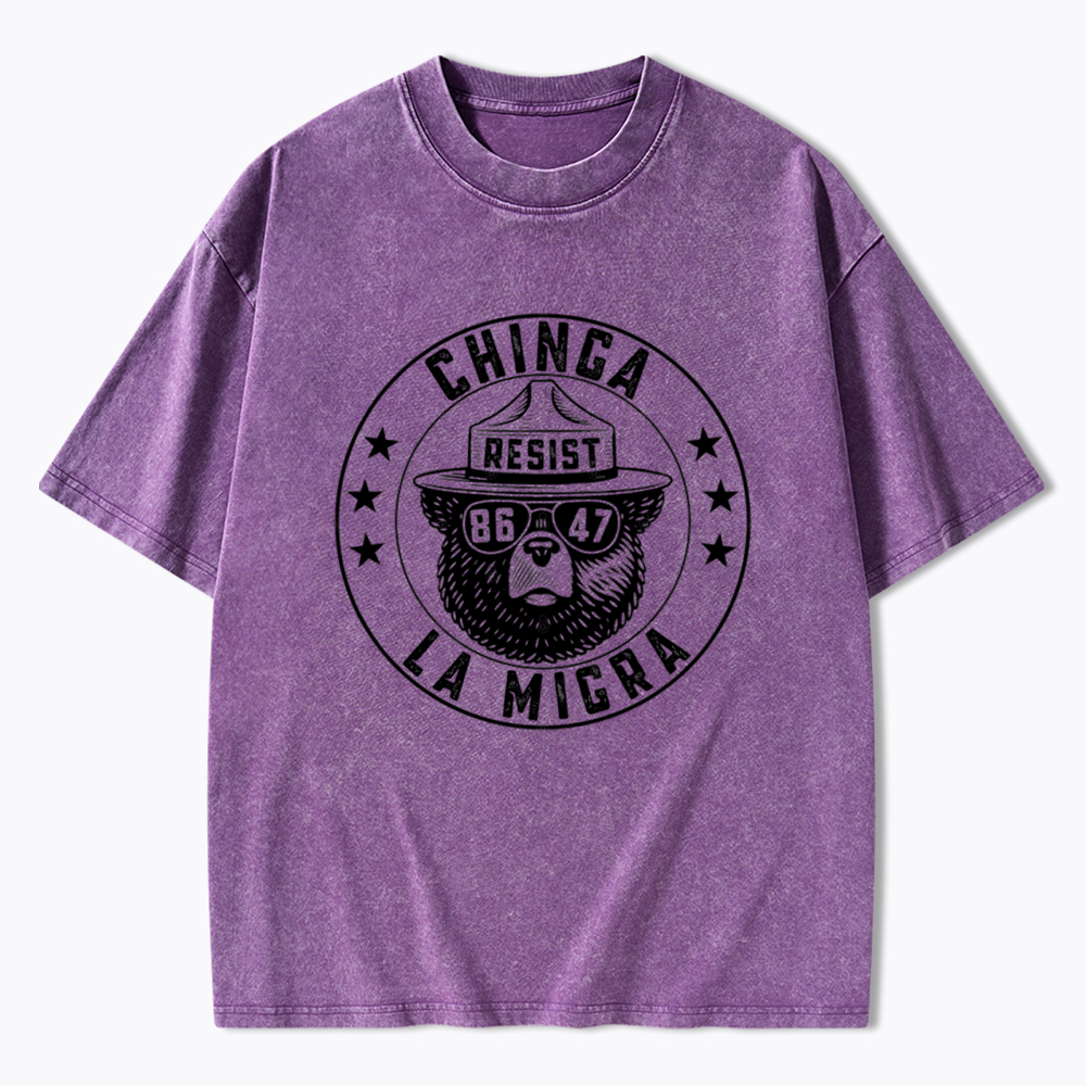 Chinga La Migra Resist Bear Washed T-Shirt