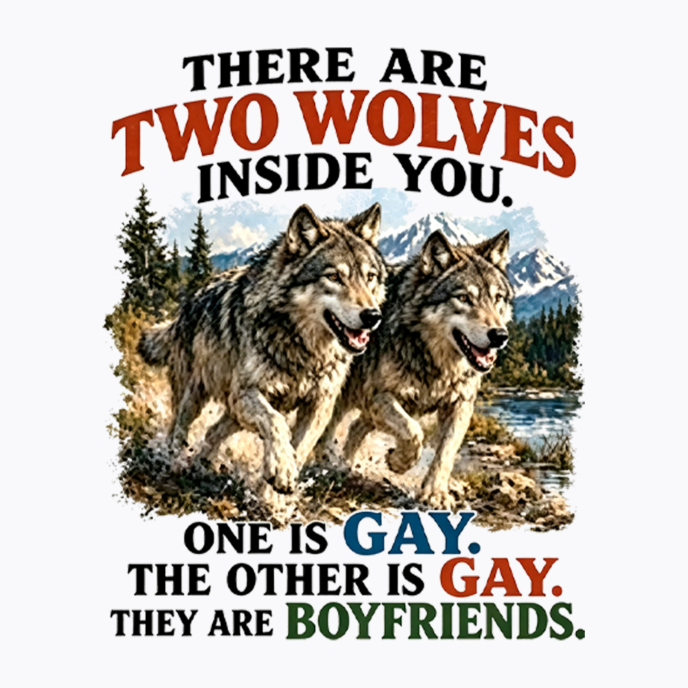 Two Wolves Gay Boyfriends Washed T-Shirt