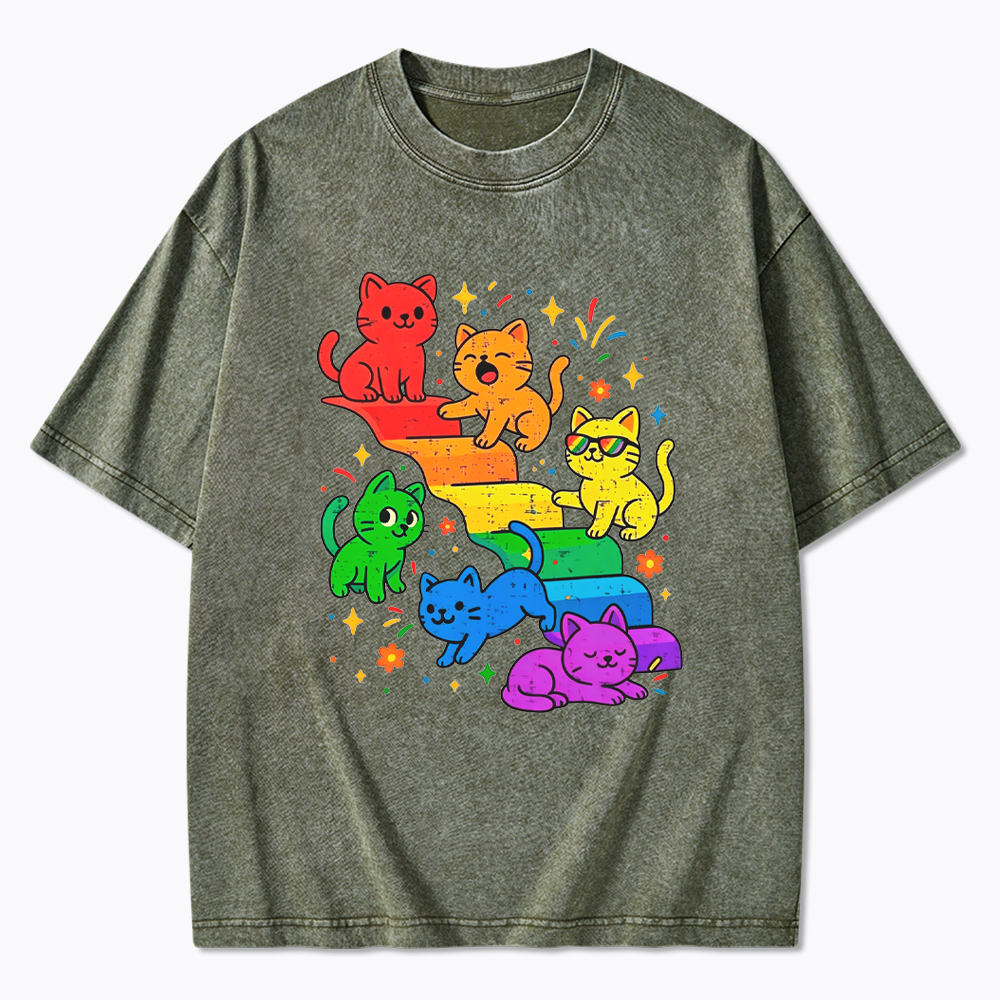 Gay Pride Kawaii Cat Washed T-Shirt