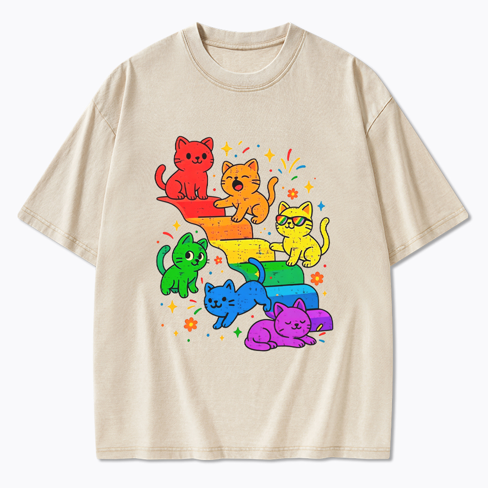 Gay Pride Kawaii Cat Washed T-Shirt
