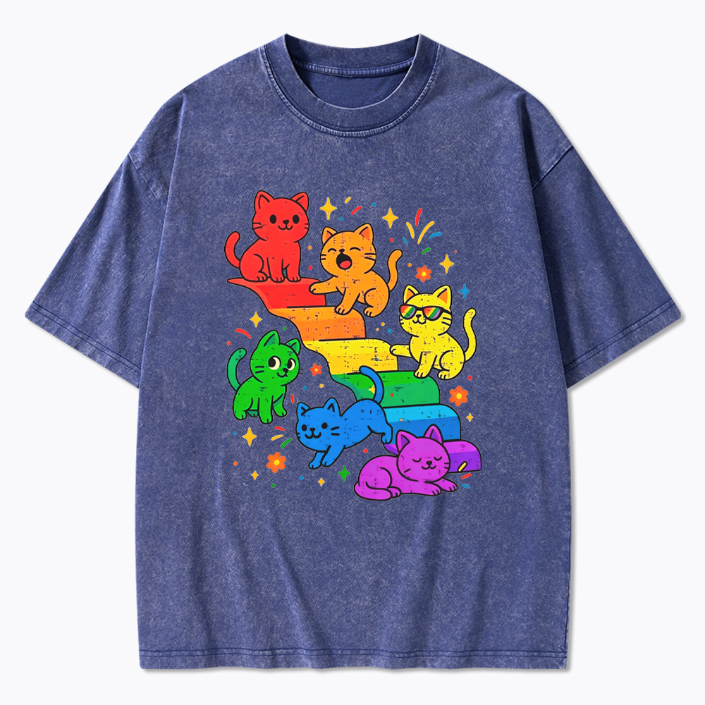 Gay Pride Kawaii Cat Washed T-Shirt