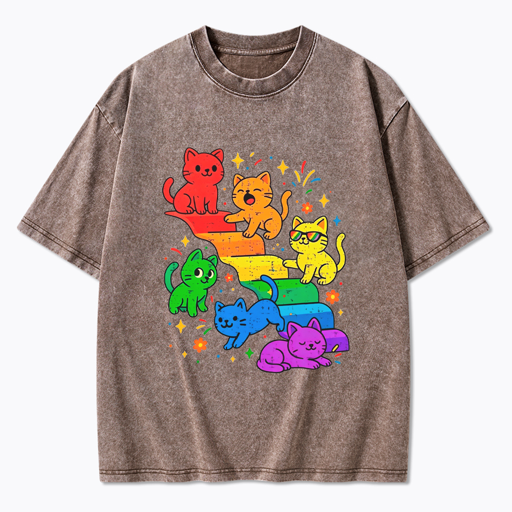 Gay Pride Kawaii Cat Washed T-Shirt