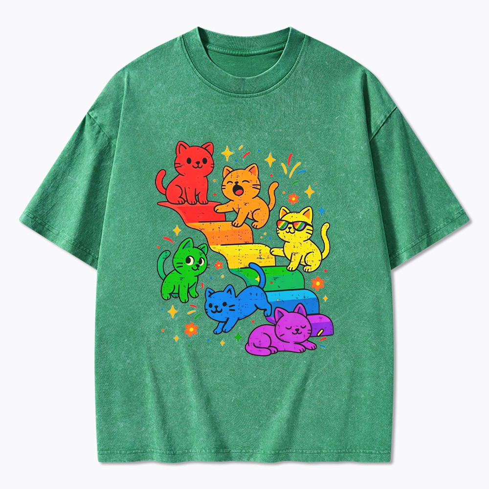 Gay Pride Kawaii Cat Washed T-Shirt