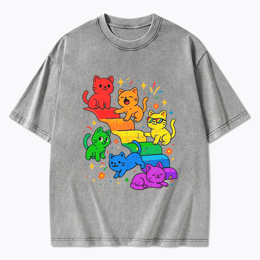 Gay Pride Kawaii Cat Washed T-Shirt