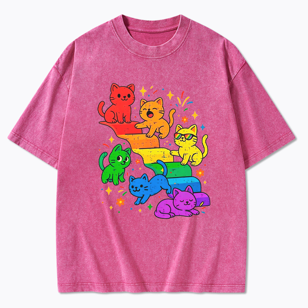 Gay Pride Kawaii Cat Washed T-Shirt