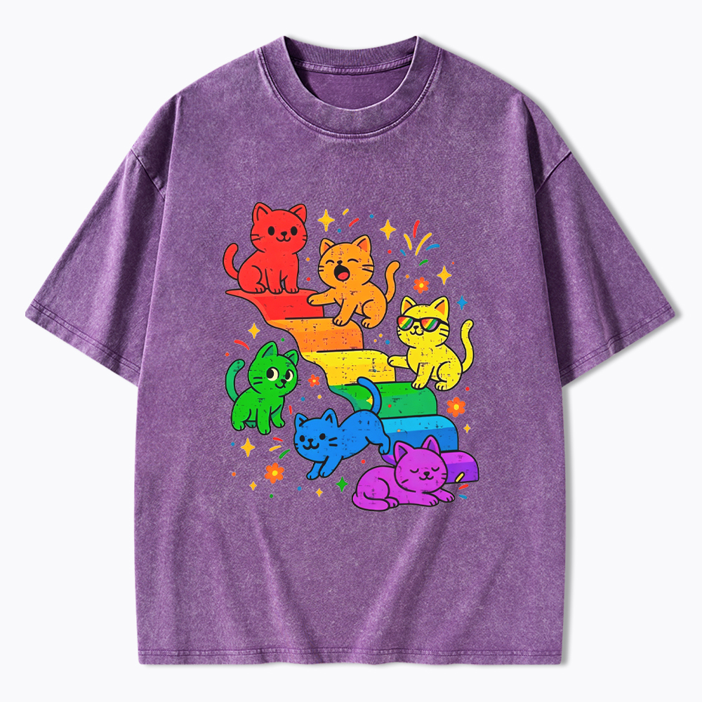 Gay Pride Kawaii Cat Washed T-Shirt