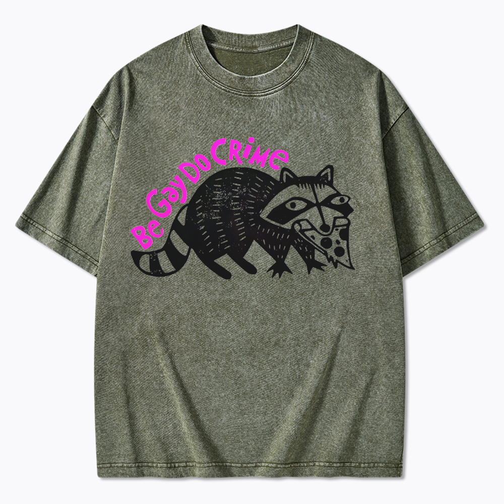 Be Gay Do Crime Pizza Raccoon Washed T-Shirt