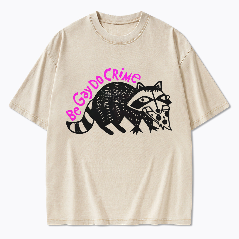 Be Gay Do Crime Pizza Raccoon Washed T-Shirt