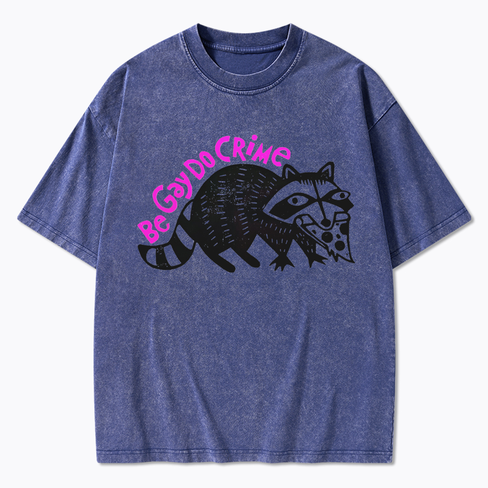 Be Gay Do Crime Pizza Raccoon Washed T-Shirt
